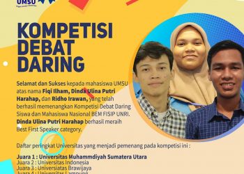 Mahasiswa UMSU Raih Juara 1 dan Best Speaker Kompetisi Debat Daring Siswa dan Mahasiswa Nasional BEM FISIP UNRI